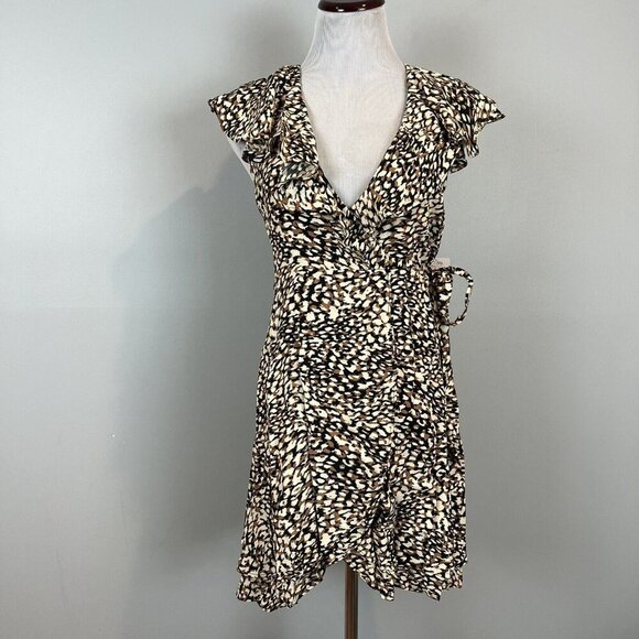 Free People Dresses & Skirts - Free People French Quarter Mini Wrap Dress Size XS Brown Black Print NWT
